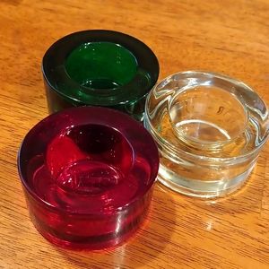 Heavy Glass Holiday candle holders green/Red/White